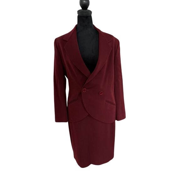 Vintage Italian Wool Burgundy Skirt Suit IT 44 / US 8–10 – Unique Blazer - Picture 3 of 11